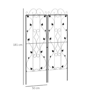 Набір з 2 шт. сітчастої опори для ліан зі сталі, нержавіюча, висота 181 см, ширина 50 см, чорного кольору