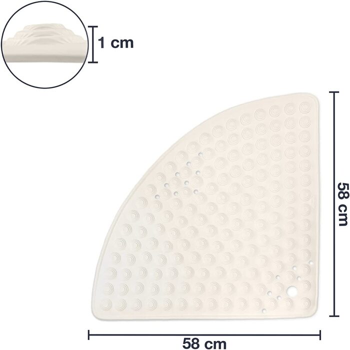 Килимок для душу кремовий/напівкруглий 58 см - нековзний і дуже міцний - протиковзкий килимок для душу або ванни - можна прати при 60C Ø 58 см крем