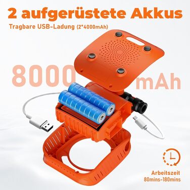 Портативна кемпінгова душа Zosudull 8000mAh з насосом та індикатором температури, з фільтрами та патронами, водонепроникна IPX8, для подорожей, авто, тварин, помаранчевий