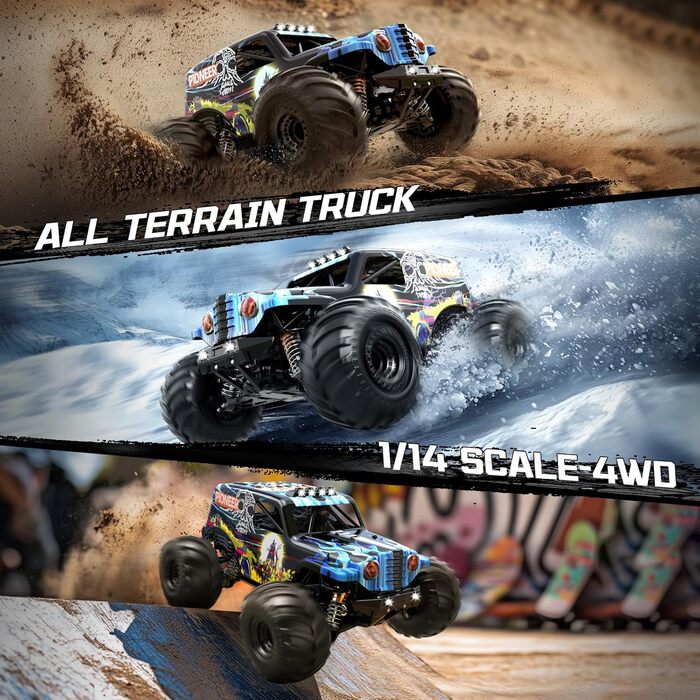 Радіокерований автомобіль 1/14 Brushless 70 км/год, 4WD, з амортизаторами, 2x LiPo акумулятори (Синій)