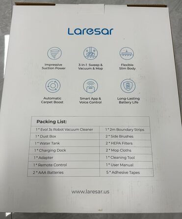 Робот-пилосос Laresar Evol 3s, 4000 Па, 150 хв, ідеально підходить для твердої підлоги, шерсті домашніх тварин, килимів, 3-в-1, додаток, Wi-Fi