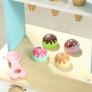 Дитяча іграшка - вантажівка для морозива, дитяча кав'ярня, 17 предметів, дитяча кухня з аксесуарами, піч, МДФ, світло-блакитна