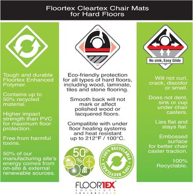 Підлоговий захисний килимок Floortex Килимок для офісного стільця 'Ecotex evolutionmat Виготовлений з покращеного полімеру з вмістом вторинної сировини до 50 прозорий прямокутні Сертифікація TV для стандартної палі (36 x 48', для твердої підлоги)