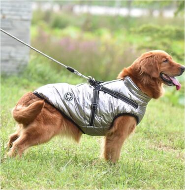 Зимовий жилет Ectkuee Dog Jacket зі шлейкою, водонепроникний, світловідбиваючий, можна прати в пральній машині (M, срібло)