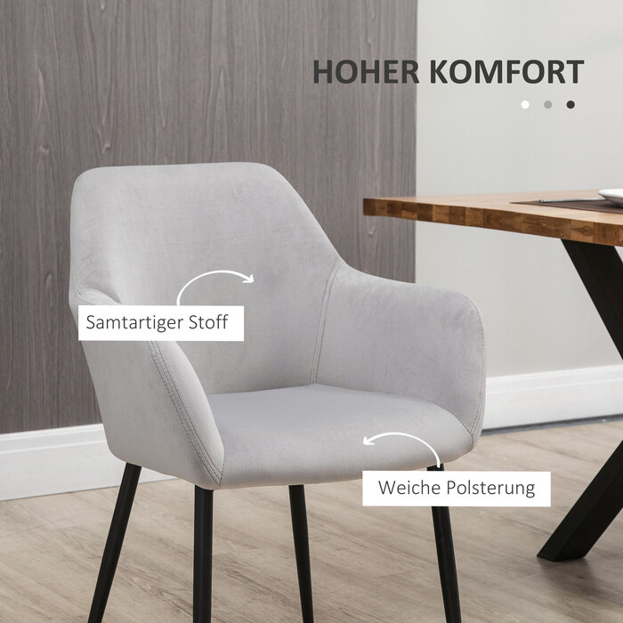 HOMCOM Комплект з двох обідніх стільців, кухонний стілець зі спинкою, м'який стілець з оксамитовою оббивкою, сталеві ніжки, світло-сірий колір, розмір 54 x 57 x 80 см, підходить для вітальні