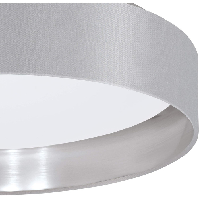 Настільна лампа EGLO Maserlo, текстильна приліжкова лампа на 1 полум'я зі сталі та тканини, колір матовий нікель, сірий, сріблястий, цоколь E27, вкл. вимикач (стельовий світлодіодний світильник Ø 40,5 см)