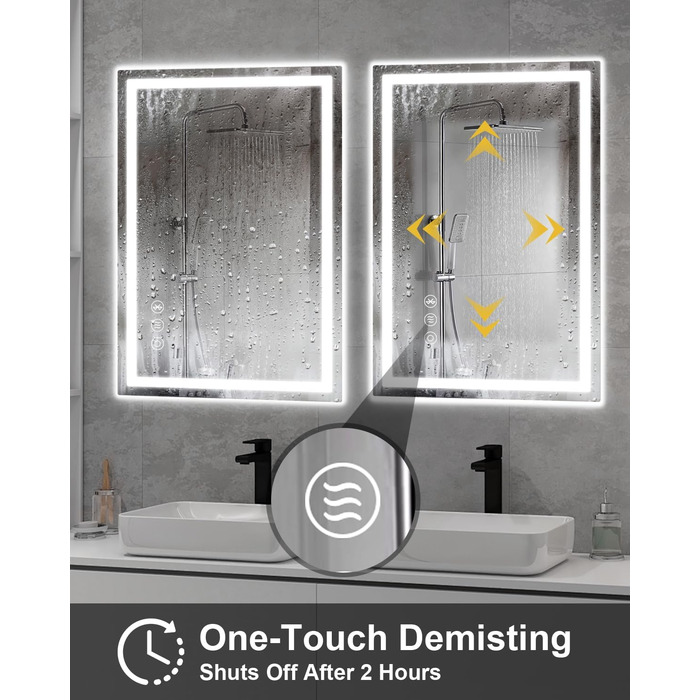 Дзеркало для ванної кімнати Habison з підсвічуванням LED, 50x70 см, сенсорне керування, димування, 3 колірні температури, функція пам'яті, проти запотівання, Bluetooth, матова центральна частина