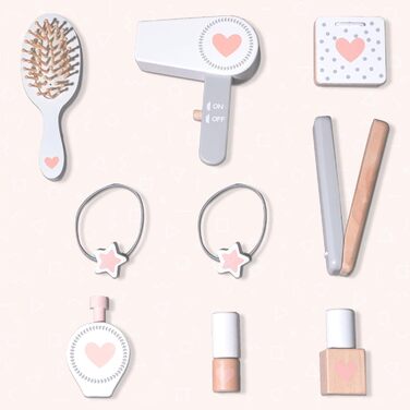 Детський туалетний столик Mamabrum XXL з дерева з пуфом та LED-дзеркалом. Туалетний столик для дівчаток з ящиком, аксесуарами та світлодіодним дзеркалом, від 3 років (MAM238 VANITY TABLE)