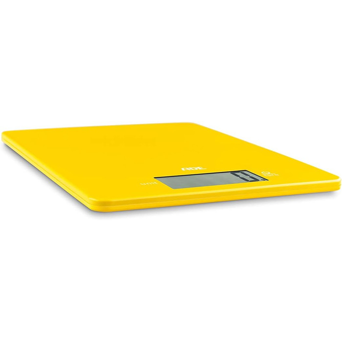 Цифрові кухонні ваги ADE KE 1800-3 Leonie (електронні ваги для кухні та домашнього господарства, надзвичайно плоскі, точне зважування до 5 кг, функція зважування) (жовтий)