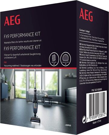 Комплект AEG ASPK9 для FX9 (1 гігієнічний фільтр, 1 фільтр перед двигуном, пилососний фільтр, можна прати, ефективність фільтрації більше 99, Покращена продуктивність всмоктування, підходить за розміром, чорний)