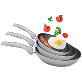 Набір сковорідок срібний - 3 сковороди 28 см 24 см 20 см з антипригарним покриттям сковорода, індукційна, газова, керамічна варильна поверхня (срібло)