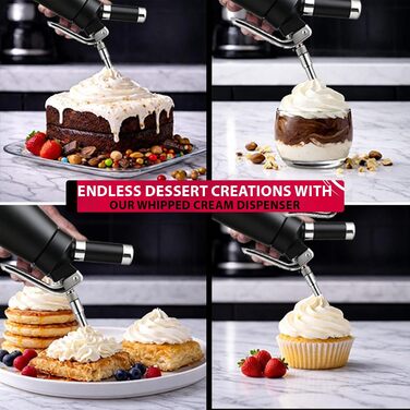 Алюмінієвий диспенсер для збивання вершків на 500 мл з 5 насадками, щітками для чищення, 0,5 л (N20 зарядний пристрій не входить до комплекту)