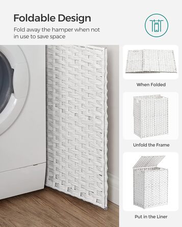 Кошик для білизни Songmics з кришкою, 90 л, з 6 мішечками, з плетеного ротанг, для ванної кімнати, 33 x 46 x 60 см