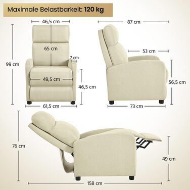 Крісло-релакс Yaheetech для телевізора з регульованою підставкою для ніг, крісло для відпочинку, бежеве, льон