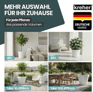 Крехер XXL круглий горщик для рослин / квітник з діаметром 79 см / 58 см, з роликами! Чудовий акцент для саду, тераси, ресторанів та комерційних приміщень! (Білий, XL-діаметр 58 см)