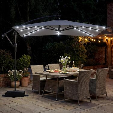 Садова парасоля від COSTWAY 250 см, квадратна з LED-підсвіткою, стійкою та ручним приводом, захист від UV, бежевий