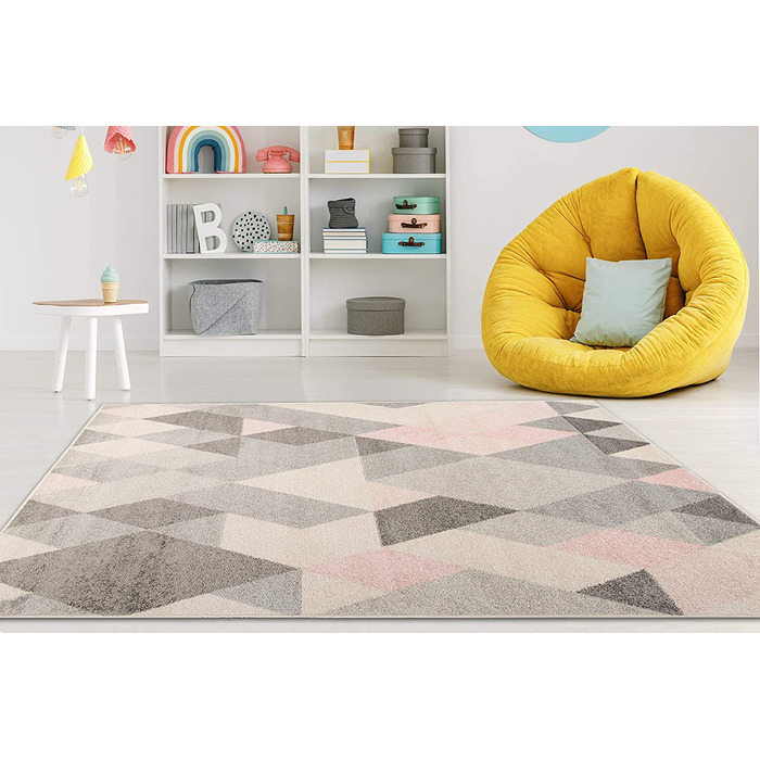 Килими Carpeto, килим для дитячої кімнати для хлопчиків і дівчаток - дитячий килим для ігрової кімнати для підлітків-багато кольорів і розмірів, пастельні тони (120 х 170 см, рожево-сірий 1)
