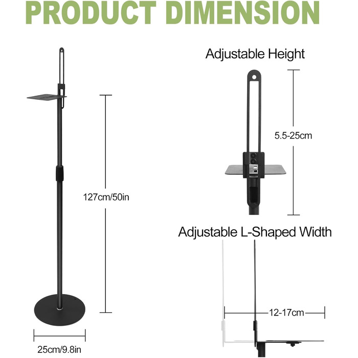 Підставка для колонок, регульована по висоті, для колонок до 73-140 см, 2 шт., для сателітів до 5 кг, інтегроване кабельне управління, універсальна (чорний)