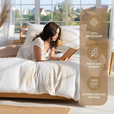 Комплект постільної білизни Dreamzie 200x200 см з 2 наволочками 80x80 см, сірий гілчастий малюнок - постільна білизна для дорослих 200x200 з 100% мікрофібри, сертифікат Oeko TEX без хімікатів (135x200 см + 1 наволочка 50x70 см, бежеві простирадла)