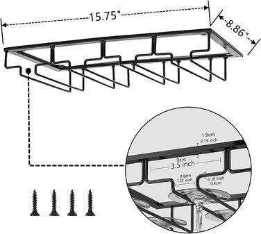 Підставка для келихів FIAMER - металева підставка для винних келихів, настінна полиця для кухні, бару та ресторану (Чорний, 4 ряди, 1 шт.)