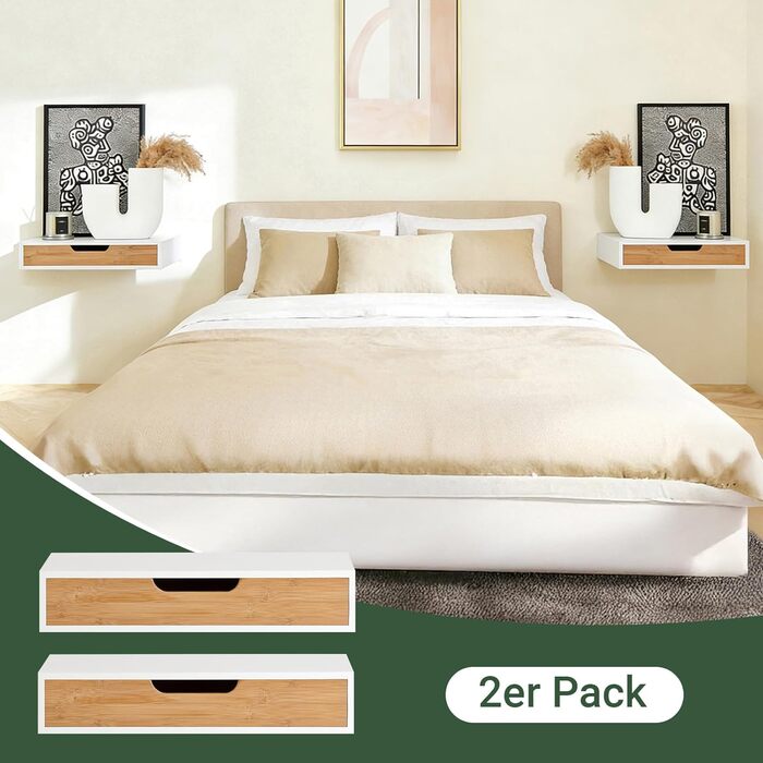 Полиця настінна SoBuy з шухлядою - біла та дерев'яна, 60x24x8 см. Настінна полиця для вітальні, спальні, передпокою FRG93-WN