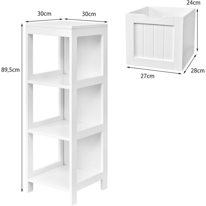 Тумба для ванної кімнати COSTWAY, окремо стояча з 2 ящиками, полицею та нахилом, 30x30x90 см (біла)