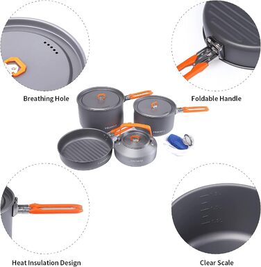 Набір кухонного посуду Fire-Maple Feast 4 для кемпінгу та відпочинку на природі (4-5 осіб)