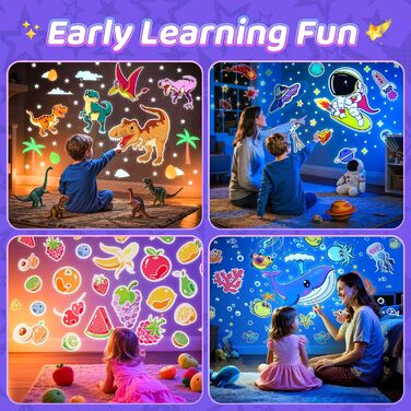 Дитячий нічник-проектор One Fire у формі єдинорога: 15 фільмів, 15 варіантів білого шуму, дистанційне керування, акумулятор 1200mAh, обертання 360°, подарунок для дівчаток 3-12 років
