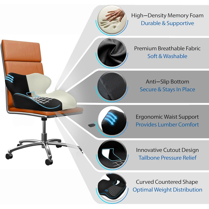 Подушка для сидіння PRIMART з Memory Foam для офісного, автомобільного, ігрового крісла, стільця для обідньої зони, для болю в попереку, куприку та для зняття тиску, підтримка попереку та спини