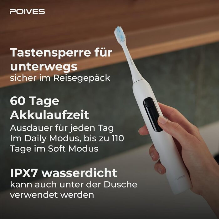 Електрична зубна щітка POIVES P1 Pro з датчиком тиску, 72000 рухів, 4 роки гарантії, 111 днів без ризику, тривалий час роботи, колір: Midnight Blue