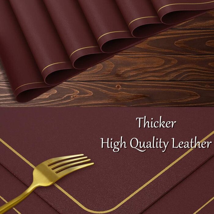 Підставки під тарілки Leder Platzsets, бордові, 6 шт., миючі, водонепроникні, для дому, кухні, на вулицю