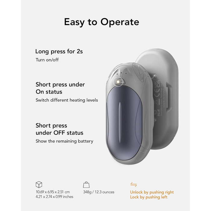 Портативні електричні грілки для рук 2 шт. 3000mAh, USB-C, 3 температурні режими (35-55°C), швидкий нагрів, для активного відпочинку, кемпінгу, подарунок, сріблясто-сірий M