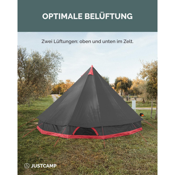 Намет Bell Tipi JUSTCAMP для сімей та груп 8 осіб, сірий - водонепроникний (3000 мм), висока стеля