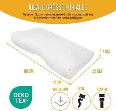 Ергономічна подушка для шиї та попереку Inphysio Luxury з гіпоалергенної пінки з ефектом пам'яті (Memory Foam), бежева, 60 x 35 x 12/7 см, 2 чохли у комплекті