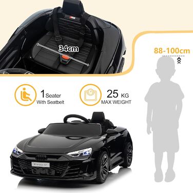 Дитячий електромобіль LEADZM 12V з музикою, сигналом і фарами, дистанційне керування, швидкість 3-5 км/год, для дітей, білий/чорний