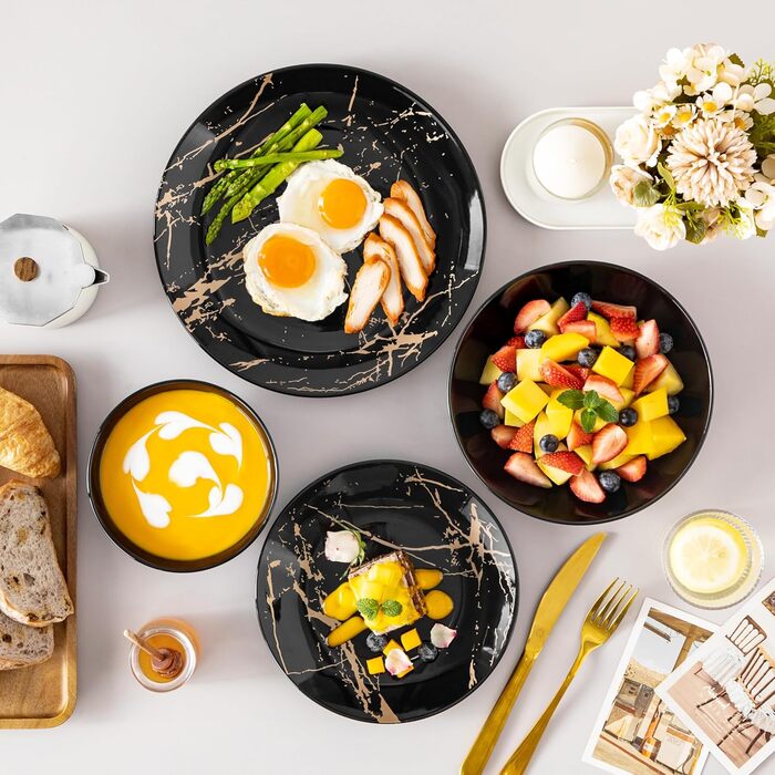 LOVECASA Tafelservice: Сервіз Daphne, SWEET, 24 предмети, чорний, з золотим декором