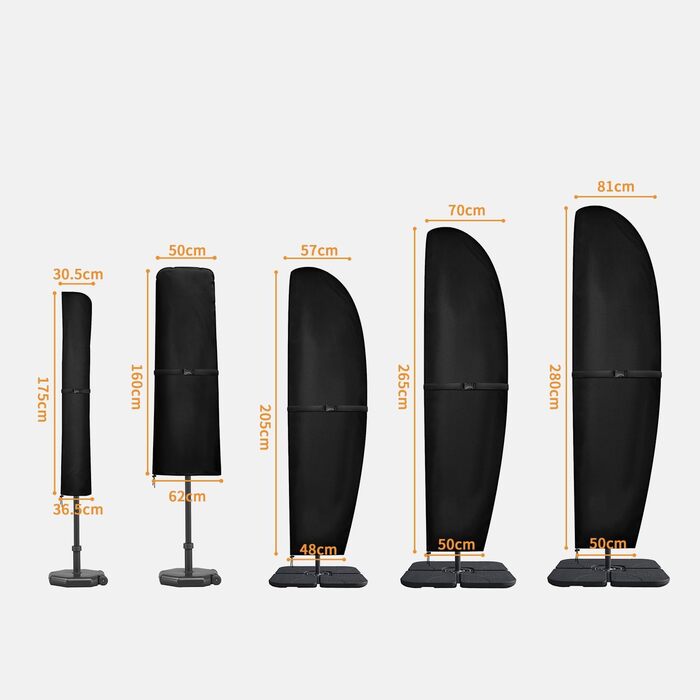 Чохол для парасольки/маркетки Dokon, діаметр до 400 см, водонепроникний, зимовий, UV-стійкий, чорний (205x57/48 см)