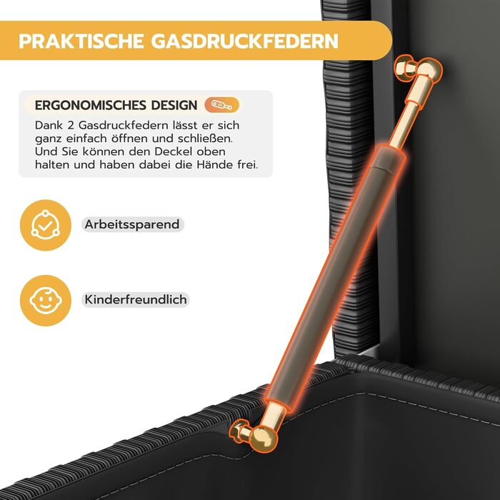 Водонепроникна садовий ящик-бокс UDPATIO з колесами 480л, чорний 138x61 см для саду та балкону