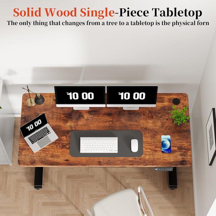 Електричний стіл 140x60 см Vintage Braun: регульована висота, комп'ютерний, без швів