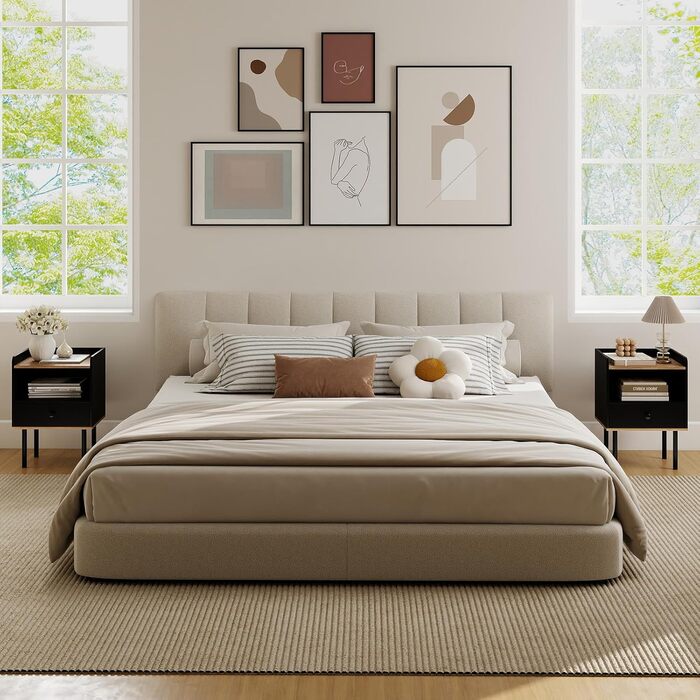 COSTWAY Набір з 2 тумбочок до ліжка, приліжкові столики з шухлядою та відкритою полицею, металеві ніжки, чорний колір, 40,5 x 35 x 56 см