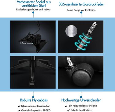 Офісний крісло ALFORDSON з динамічною підтримкою попереку, чорний. Ергономічний поворотний стілець з відкидними підлокітниками для комп'ютера