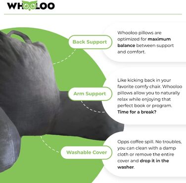 WhooLoo Лежанка для читання, спинка для підтримки, великий кут нахилу для дорослих, для перегляду телевізора, з м'якою оббивкою, проти печії, відпочинку, хропіння, 100% Memory Foam знімний чохол