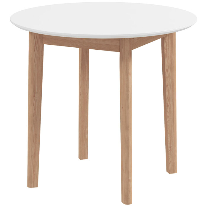 Обідній стіл, кухонний стіл, круглий стіл у скандинавському стилі, 75 см x 75 см x 76 см, білий + натуральний