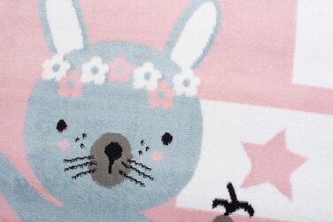 Дитячий килим TAPISO, дитячий килим з коротким ворсом, сірий, білий, рожевий, синій, сіро-коричневий, з квітами, місячний кролик, сучасна дитяча кімната (80 х 150 см, рожевий, синій)