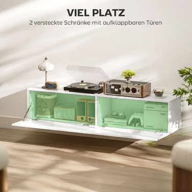 Настінна тумба під телевізор, підвісна комода з великою полицею та місцем для зберігання, ДСП, білий