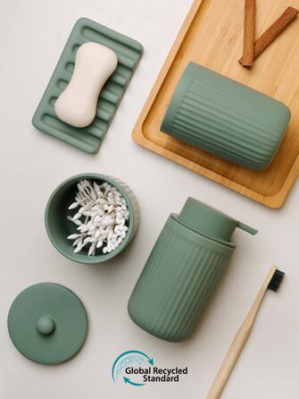 Набір аксесуарів для ванної кімнати 4 шт. з кераміки: дозатор для мила 350 мл, стакан для зубної пасти, мильниця, контейнер для ватних паличок. Декоративний набір для раковини (зелений)