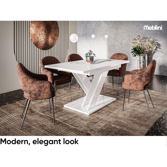Обідній стіл MebleIni Bronx розсувний, 140-180x80x75 см, білий глянцевий