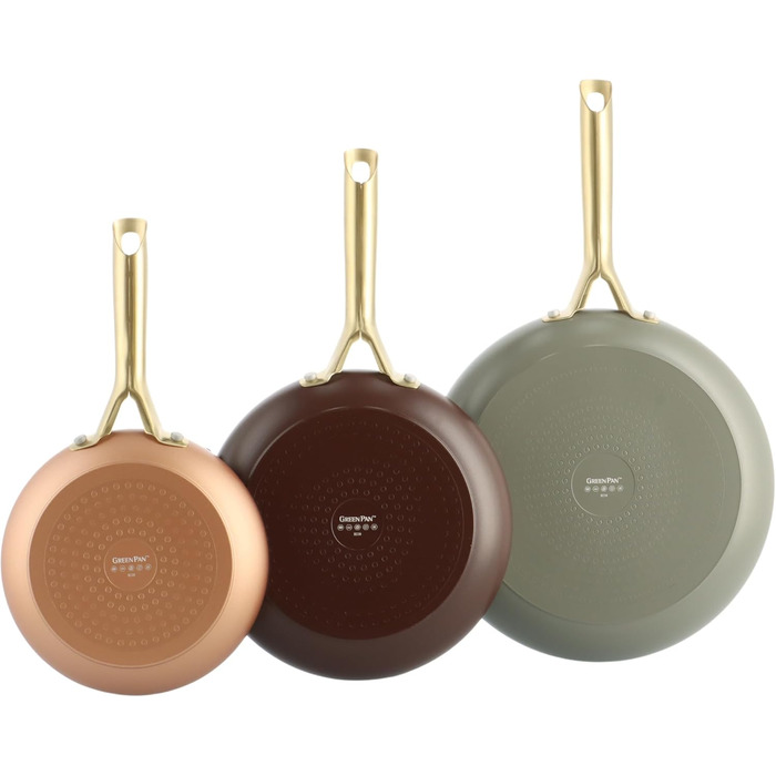 Набір сковорідок GreenPan Shades 3 шт. з керамічним антипригарним покриттям, діаметр 20/24/28 см, без PFAS, для індукційних плит, з ручками з нержавіючої сталі, придатні для миття в посудомийній машині, для духовки, колір Terra Brown