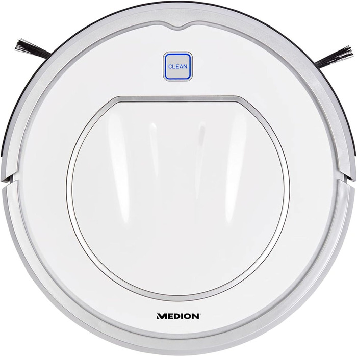 Робот-пилосос MEDION MD 19100 з базою та пультом дистанційного керування. Оптимізований для власників тварин та алергіків, ультратонкий, для твердих підлог та килимів, з функцією розпізнавання перешкод та сходинок