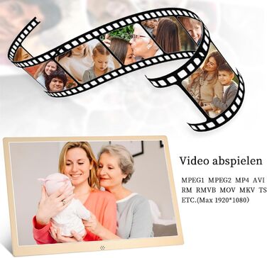 Цифровий фоторамка TSITSC 8.7 дюйма, IPS-екран 1024*768, календар, музика, фото/відео програвач, підтримка USB/SD, з пультом дистанційного керування (Чорний) (12 дюймів Золотий)